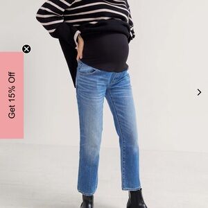 Hatch Blue Denim Maternity Straight-Leg Jeans with Black Overband